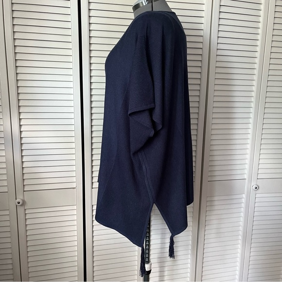 Esprit knit poncho sweater tassel detail Navy - Picture 5 of 11